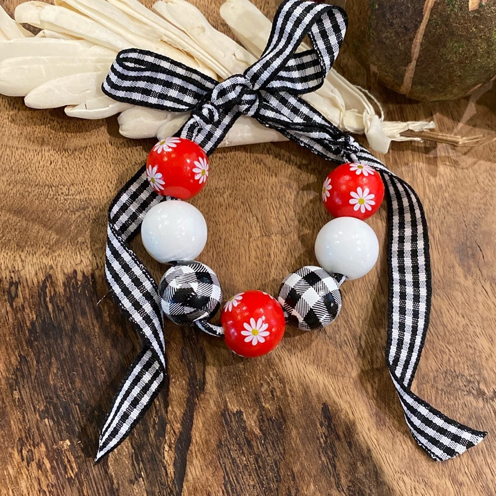 Daisy & Gingham Ribbon Bracelet